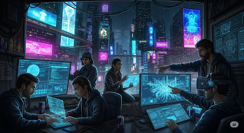 Hypocritical AI generated slop art.